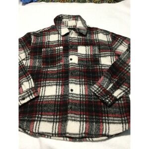 Fashion Nova Men Plaid Shacket Red Black White Brushed Flannel Shirt Jacket S